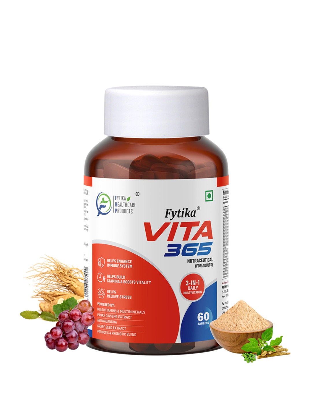 

FYTIKA Vita 365 Tablets To Boosts Energy - 60 Tablets, Red