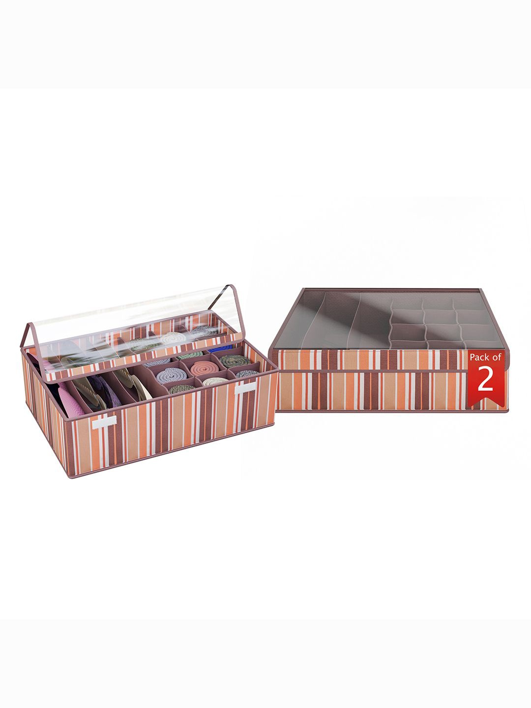 

Kuber Industries Brown & White Set of 2 Printed Reusable Drawer Organisers