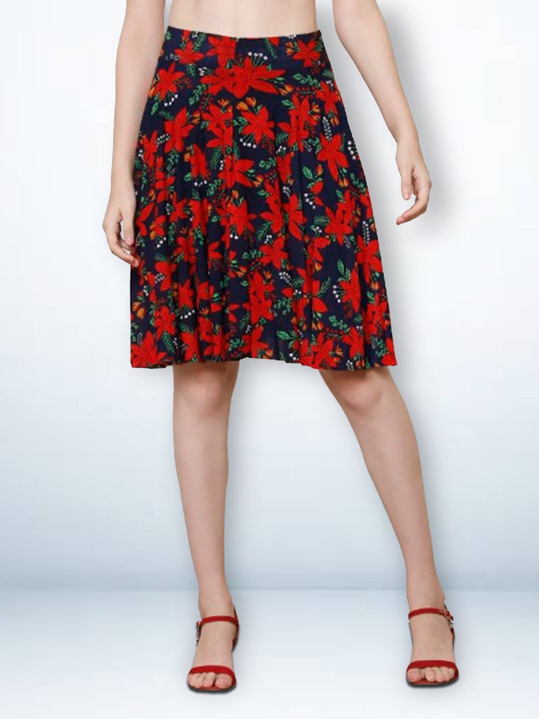 

Jinfo Women Floral Printed Skirt With Inner Short, Red