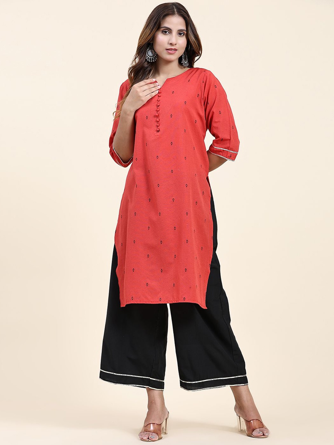 

Anushil Women Ethnic Motifs Embroidered Regular Gotta Patti Kurta with Palazzos & With Dupatta, Red