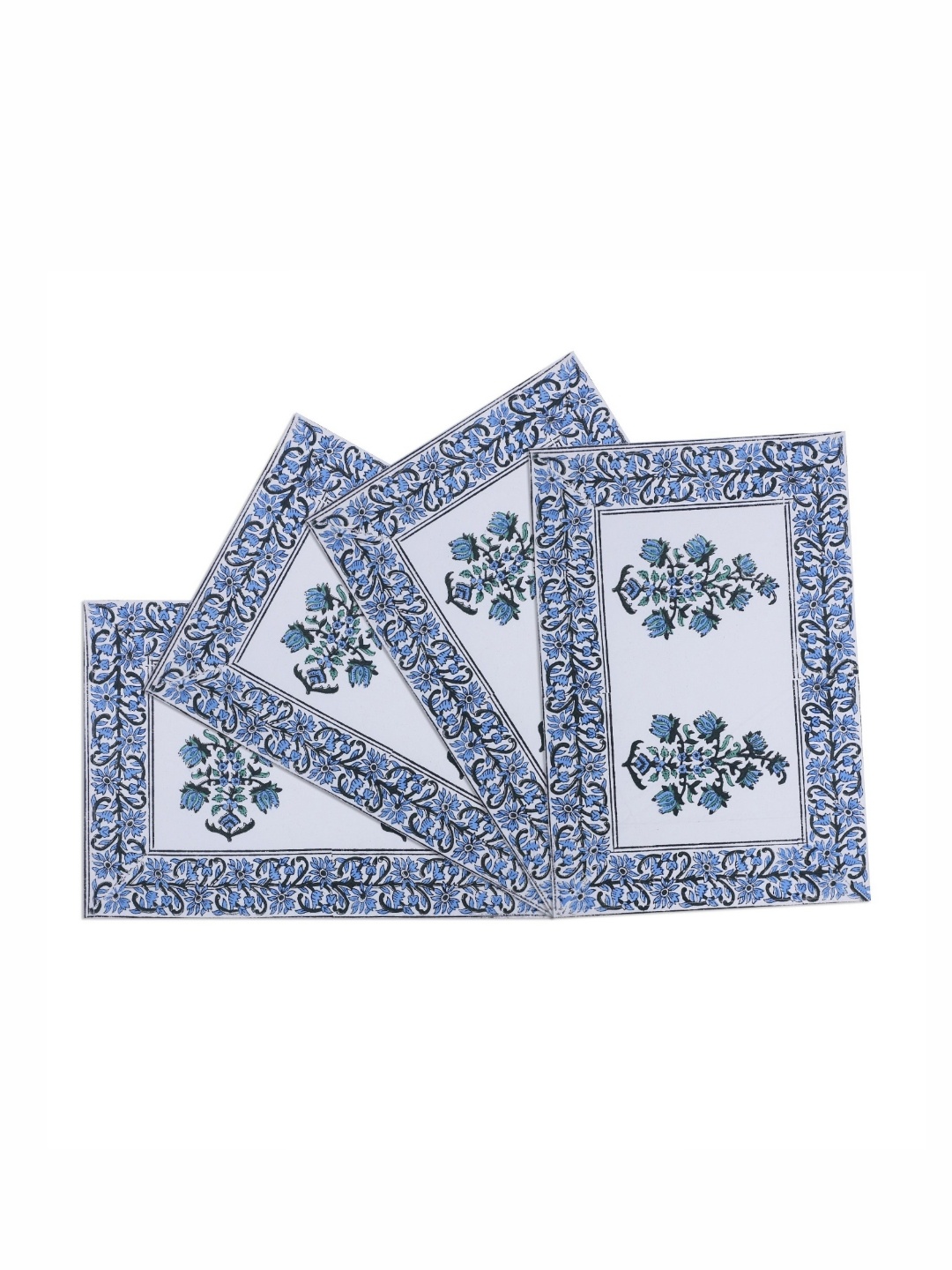 

Texstylers Blue & White 4 Pieces Floral Printed Cotton Table Placemats