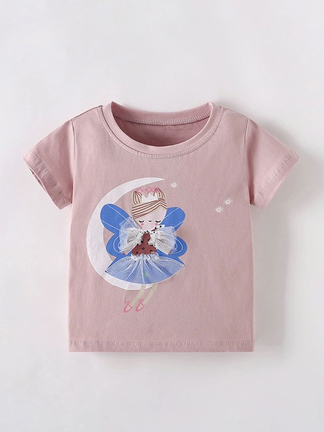 

LULU & SKY Girls Printed Extended Sleeves Applique T-shirt, Pink