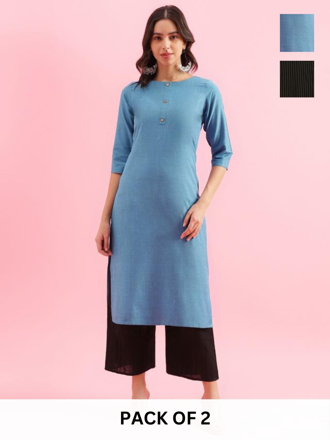 

KALINI Selection Of 2 Round Neck Straight Kurtas, Blue