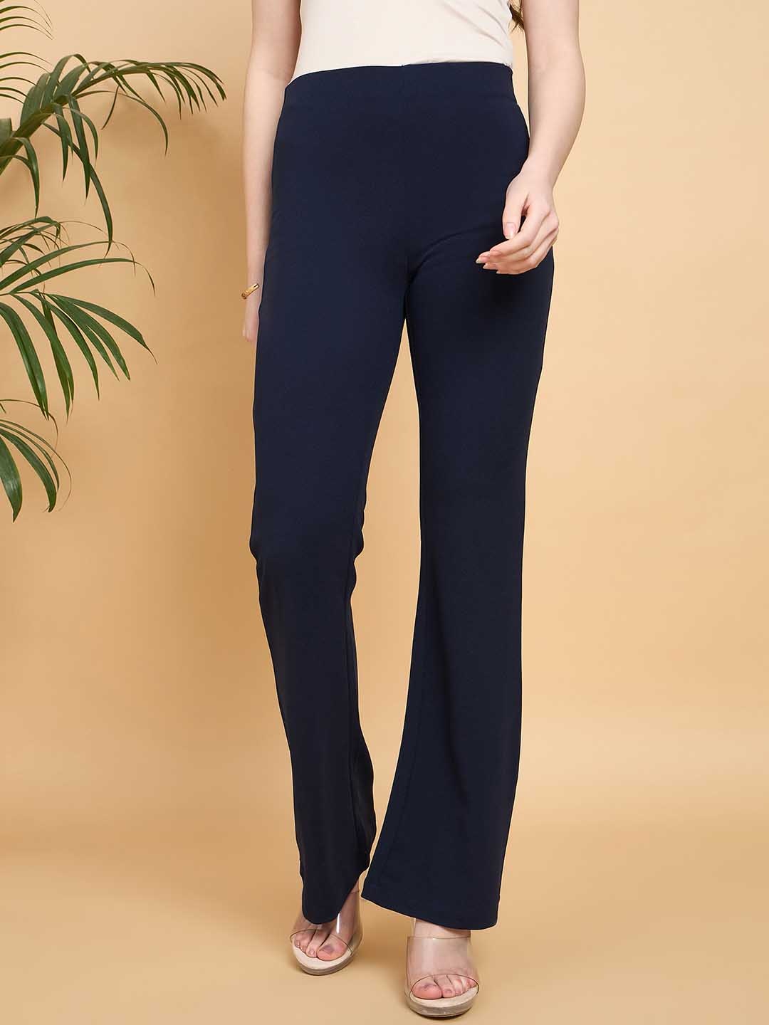 

JUNE & HARRY Women Smart Flared High-Rise Trousers, Navy blue