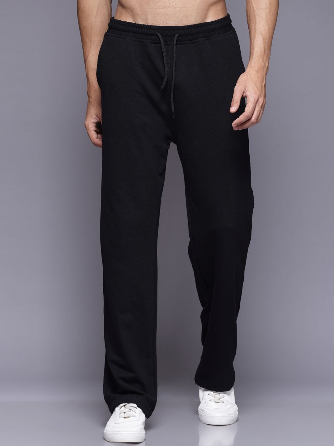 

FLYNOFF Men Relaxed Straight Leg Loose Fit Easy Wash Korean Pants, Black
