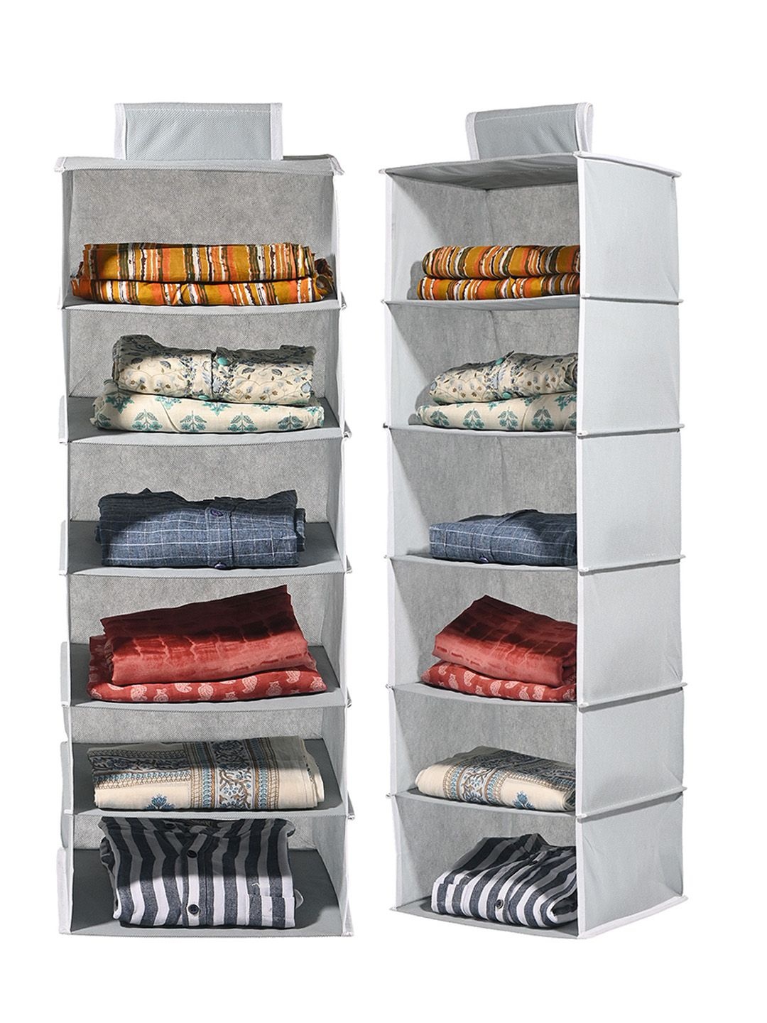 

Kuber Industries Grey 2 Pieces 6 Shelf Foldable Hanging Multi-Utility Wardrobe Organisers