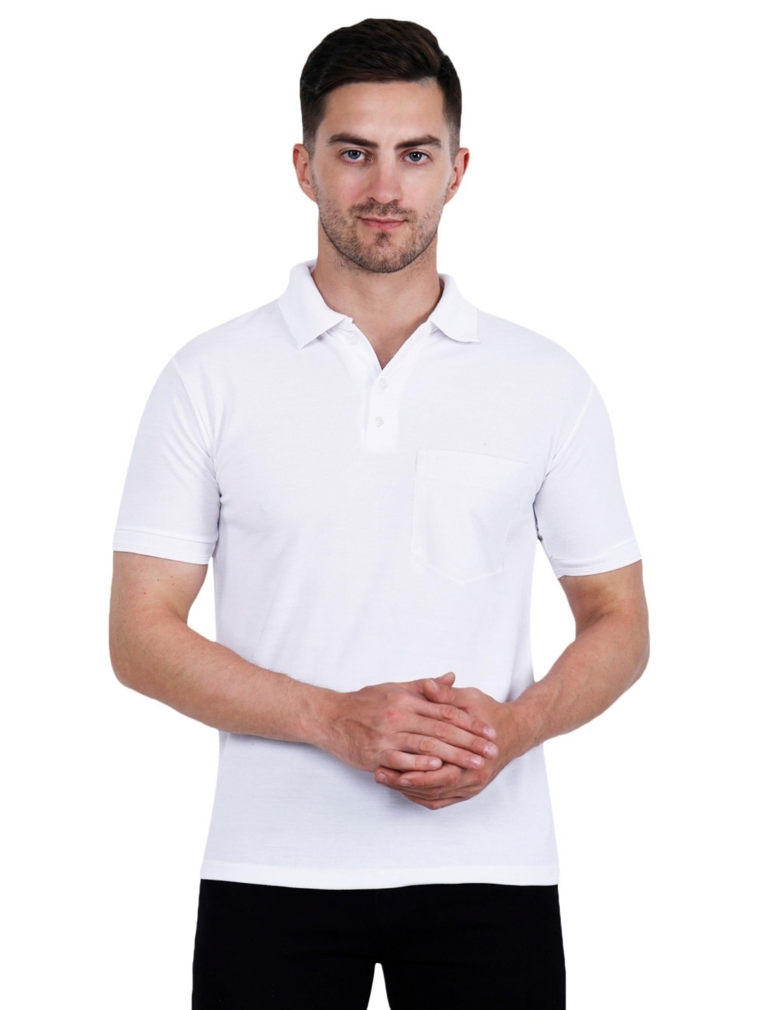 

SAIKSA FASHION Men Polo Collar Pockets T-shirt, White