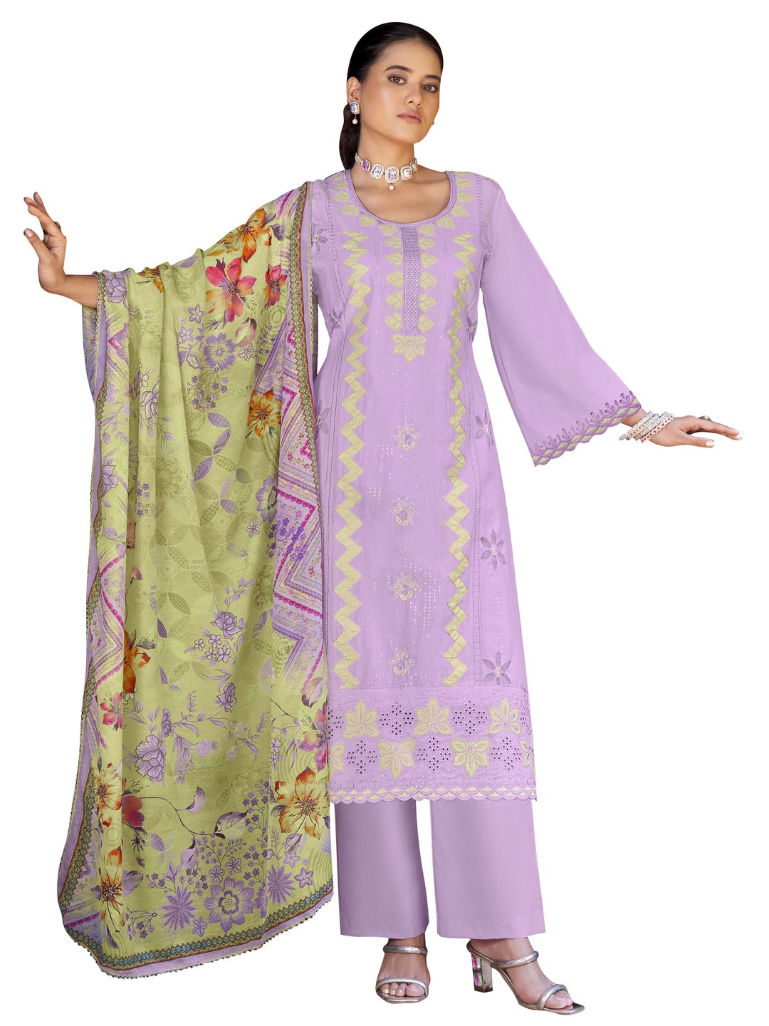 

DRAVINAM Trends Floral Embroidered Pure Cotton Unstitched Dress Material, Purple