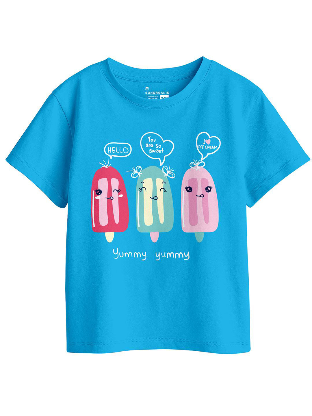 

BonOrganik Girls Printed Pure Cotton T-shirt, Turquoise blue