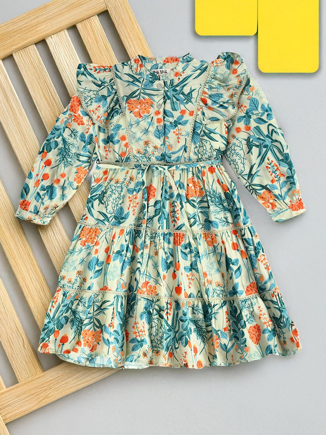 

Bella Moda Girls Floral Printed Cotton Fit & Flare Dress, Blue