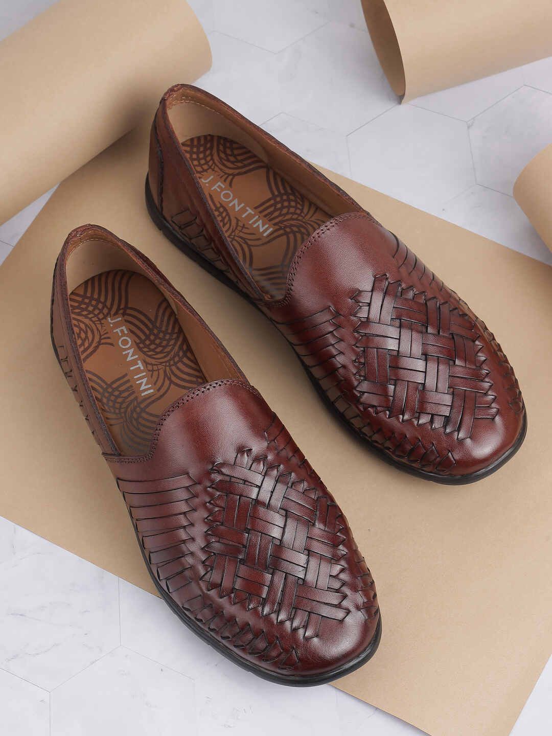 

J.FONTINI Men Leather Fisherman Sandals, Brown