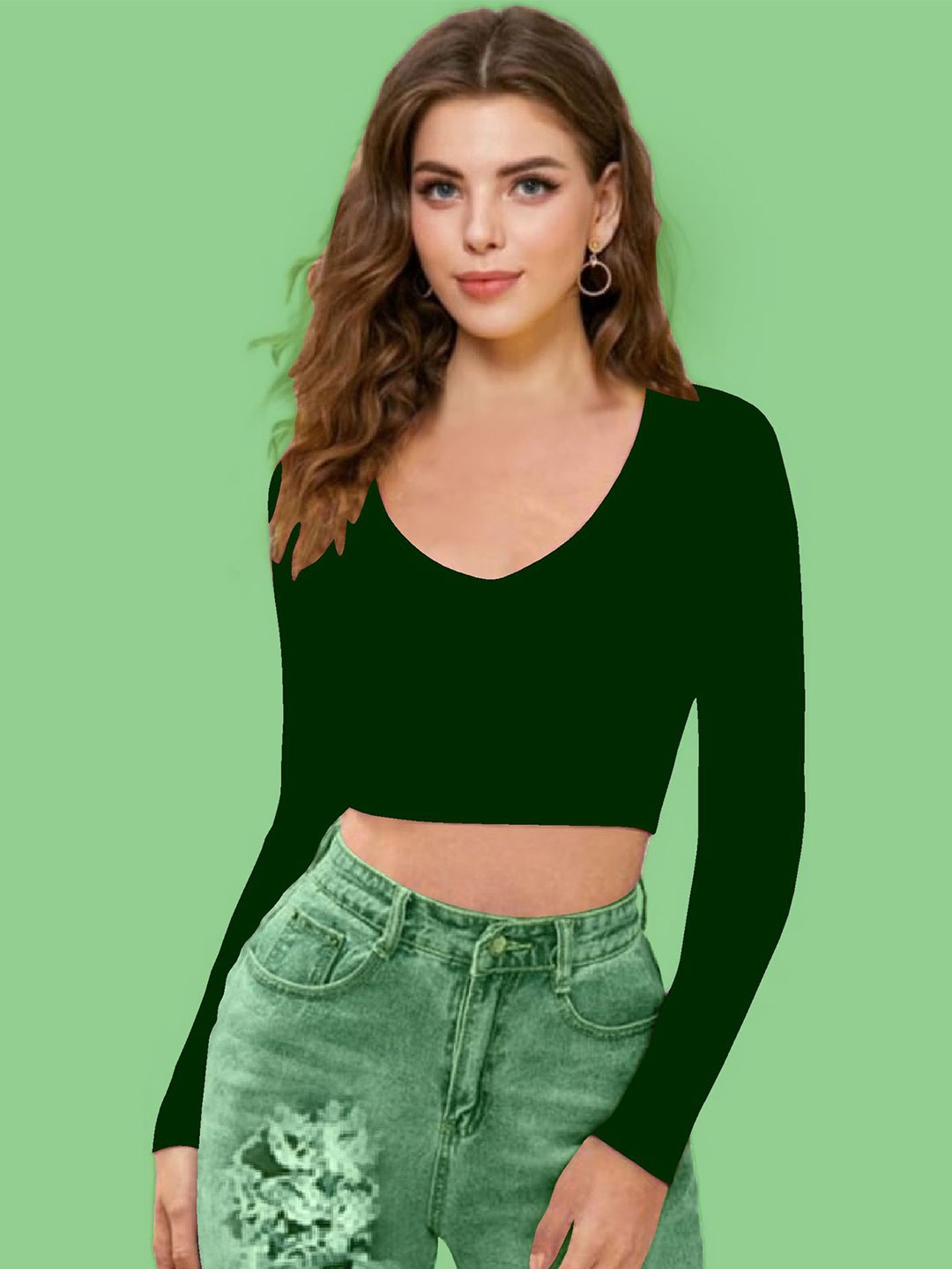 

Dream Beauty Fashion Solid Scoop Neck Fitted Crop Top, Green