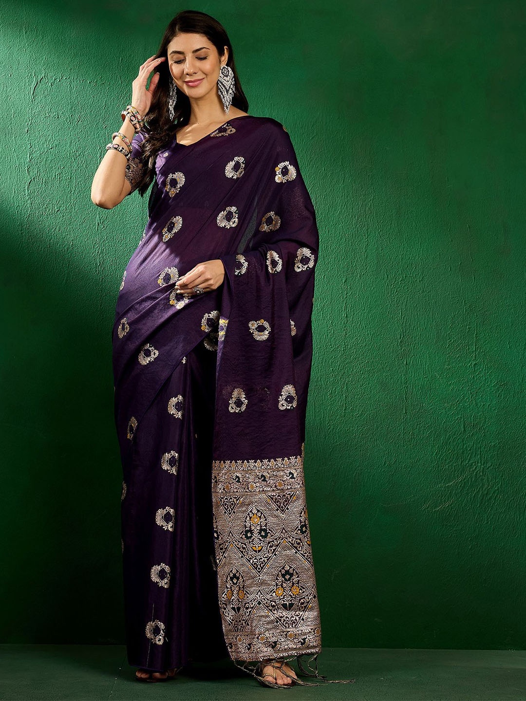 

Mitera Woven Design Zari Banarasi Saree, Violet