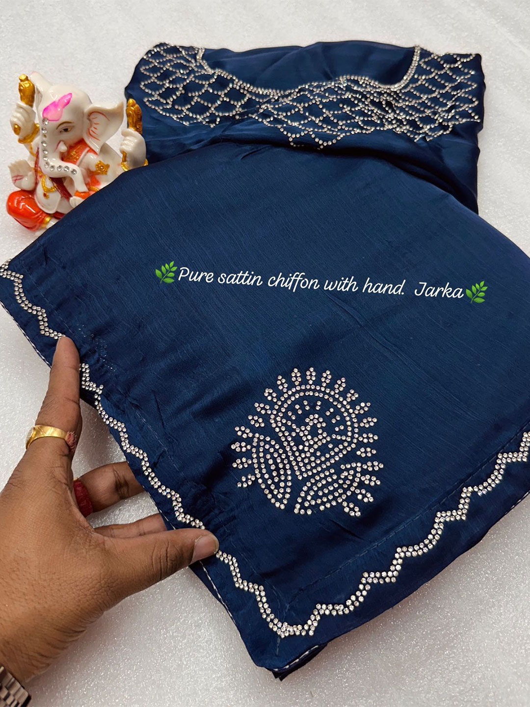 

PAYAL CREATION Ethnic Motifs Beads and Stones Pure Georgette Saree, Blue