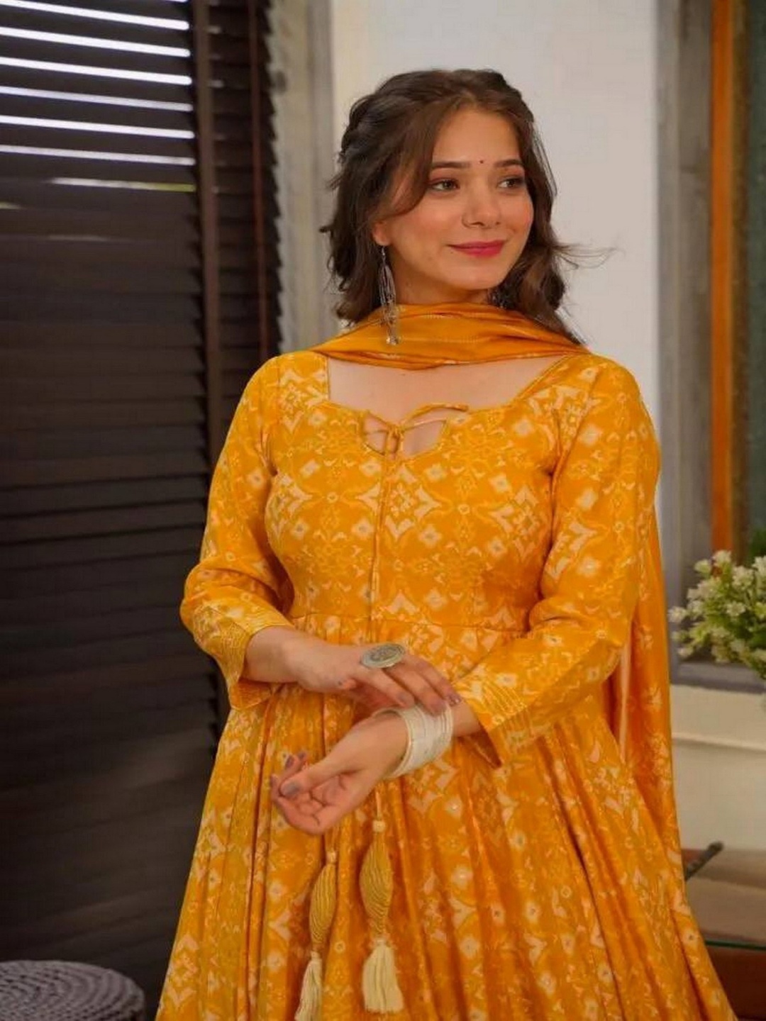 

ZEEPKART Women Ethnic Motifs Printed Empire Kurta with Dhoti Pants & With Dupatta, Mustard