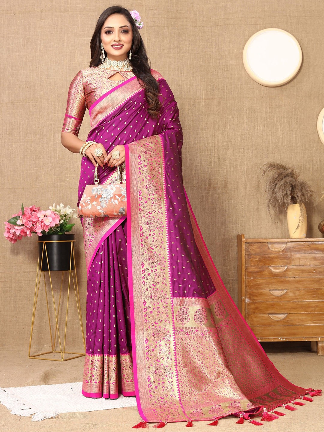 

LeeliPeeri Designer Ethnic Motifs Woven Design Zari Banarasi Saree, Purple