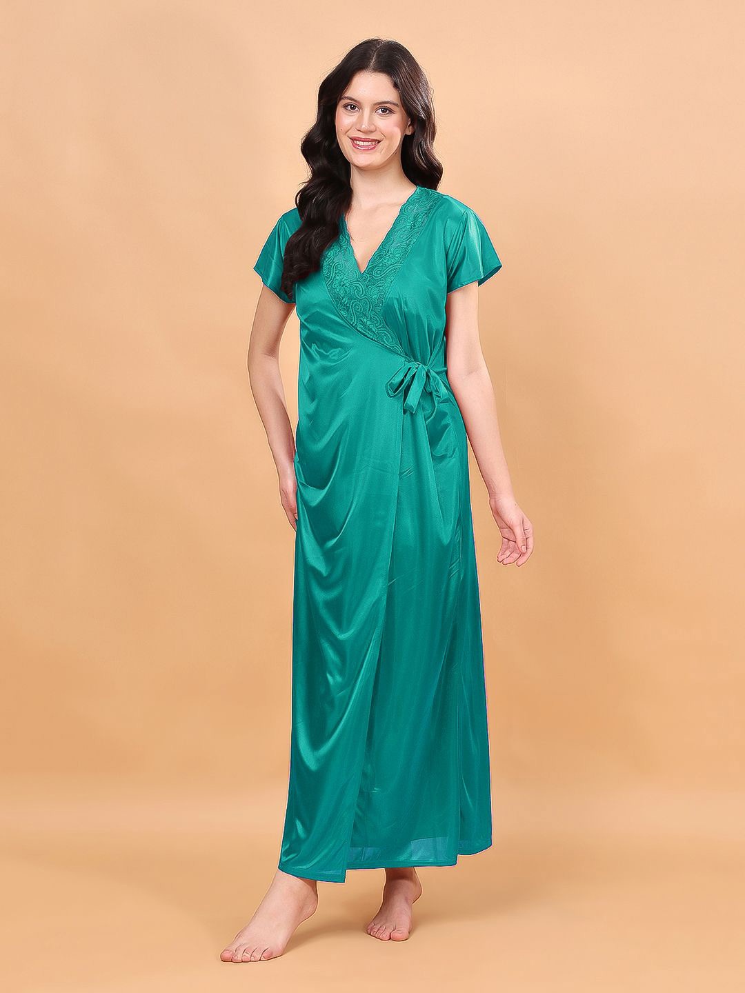 

NIGHT KEYS Women Maxi Nightdress, Green