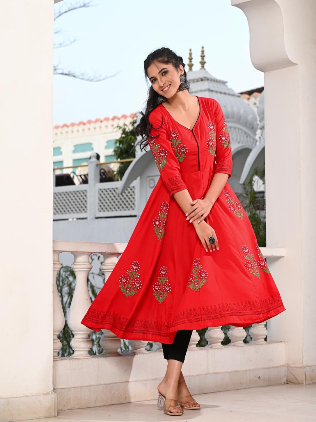 

Moda Rapido Floral Printed Anarkali Kurta, Red