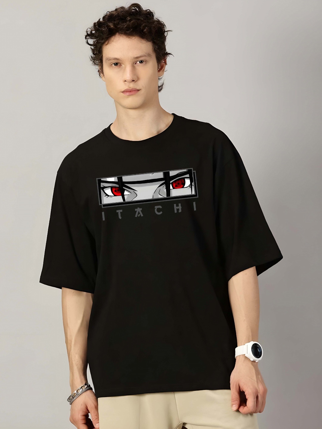 

Krimmple Men Drop-Shoulder Sleeves Pure Cotton T-shirt, Black