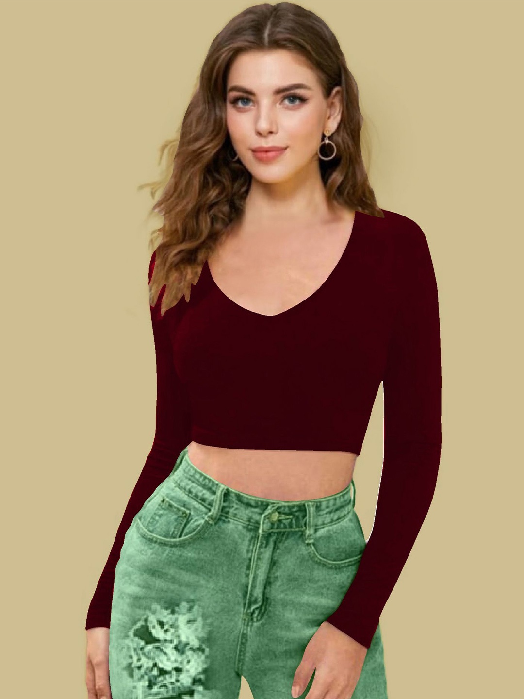 

Dream Beauty Fashion Women V-Neck Fitted Crop Top, Maroon