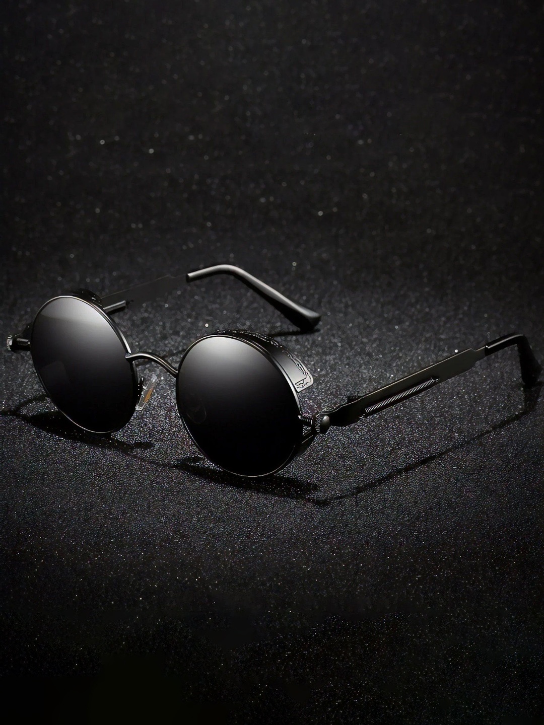 

RICH CLUB Unisex Round Sunglasses with UV Protected Lens Round Sunglass, Black