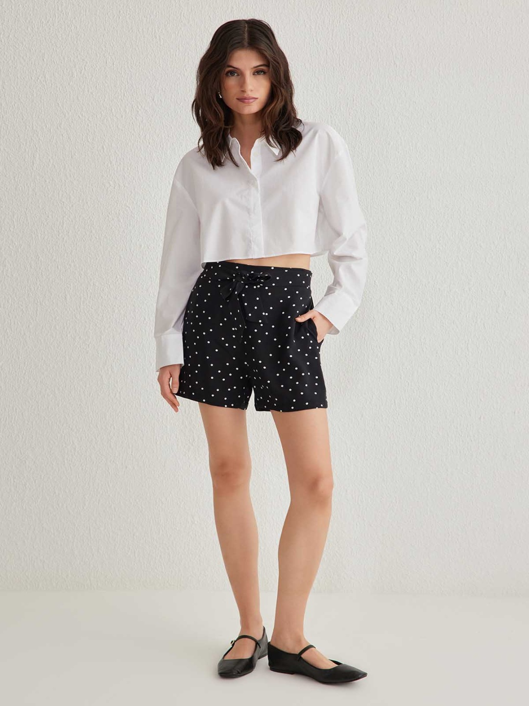 

Trendyol Women Polka Dots Printed Regular Fit Shorts, Black