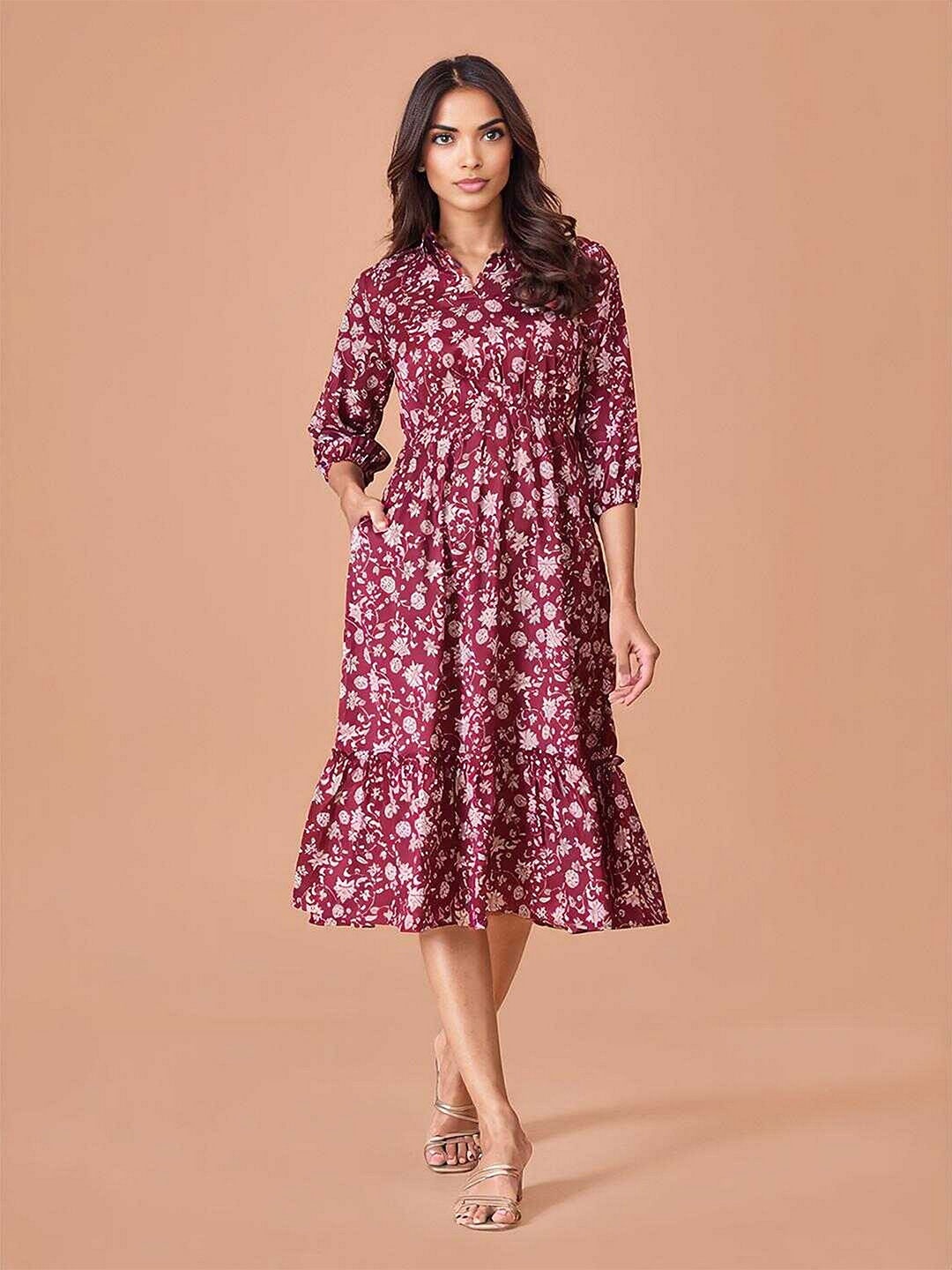 

DressBerry Floral Print Fit & Flare Midi Dress, Purple