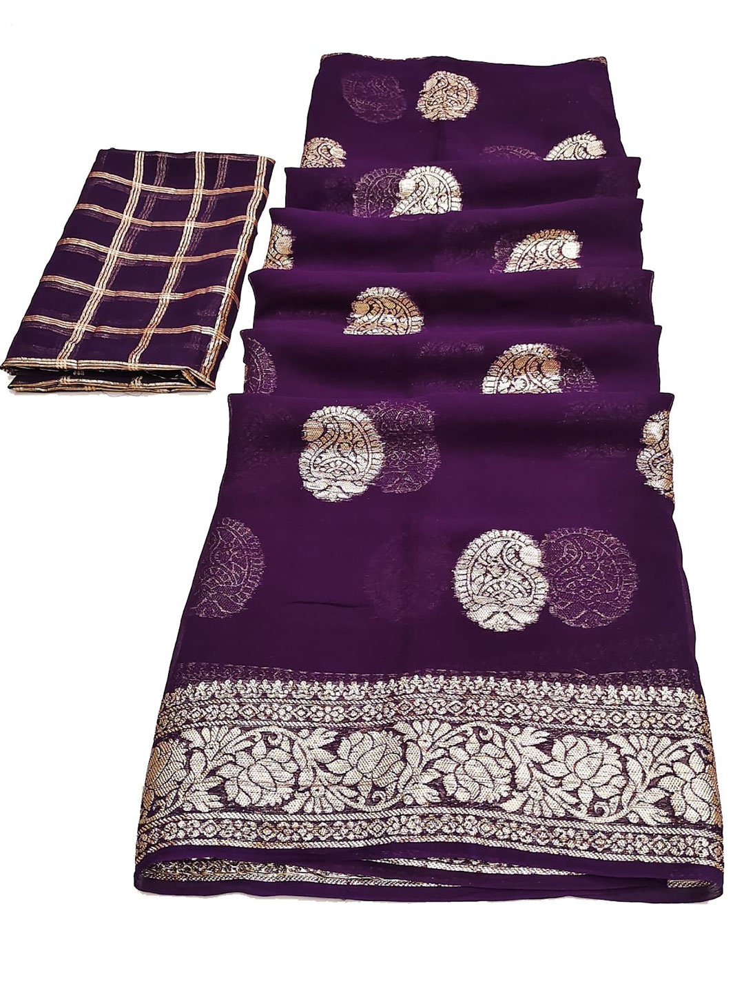 

PAYAL CREATION Ethnic Motifs Zari Pure Georgette Saree, Purple