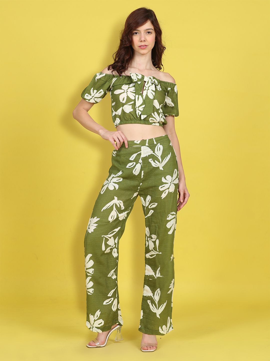 

Cutiekins Girls Printed Top With Palazzos Clothing Set, Olive