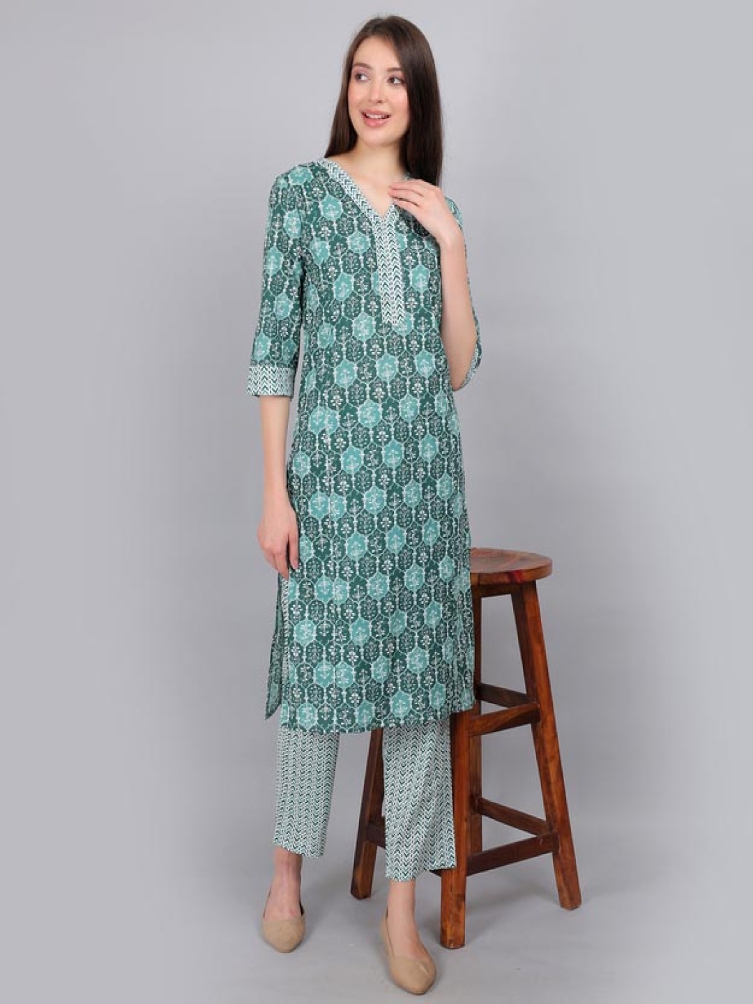 

Moms Ever Women Pure Cotton Straight Feeding Kurta Set, Teal