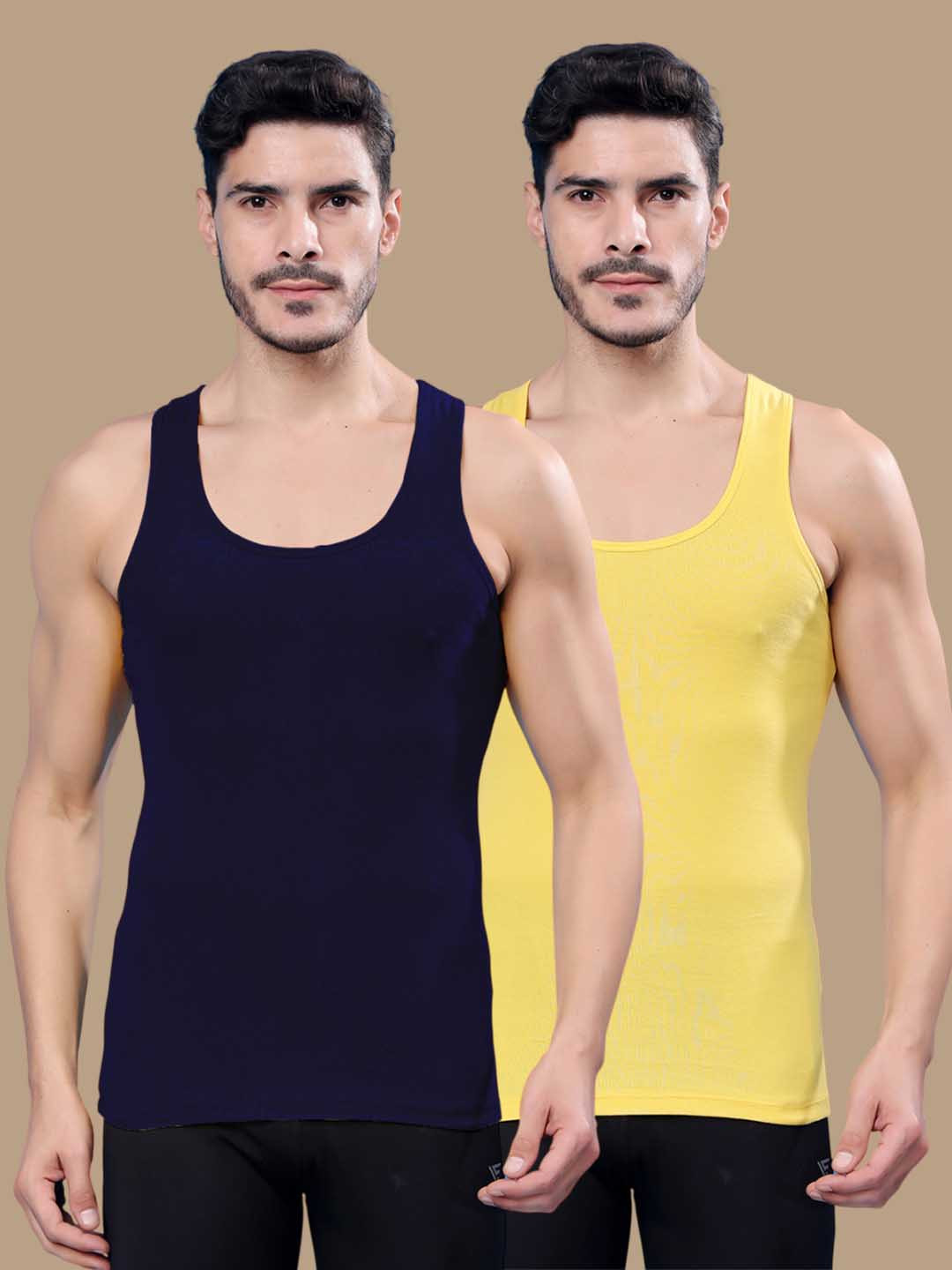 

Friskers Pack of 2 Round Neck Ribbed Gym Vests 17012025R-05-06, Blue