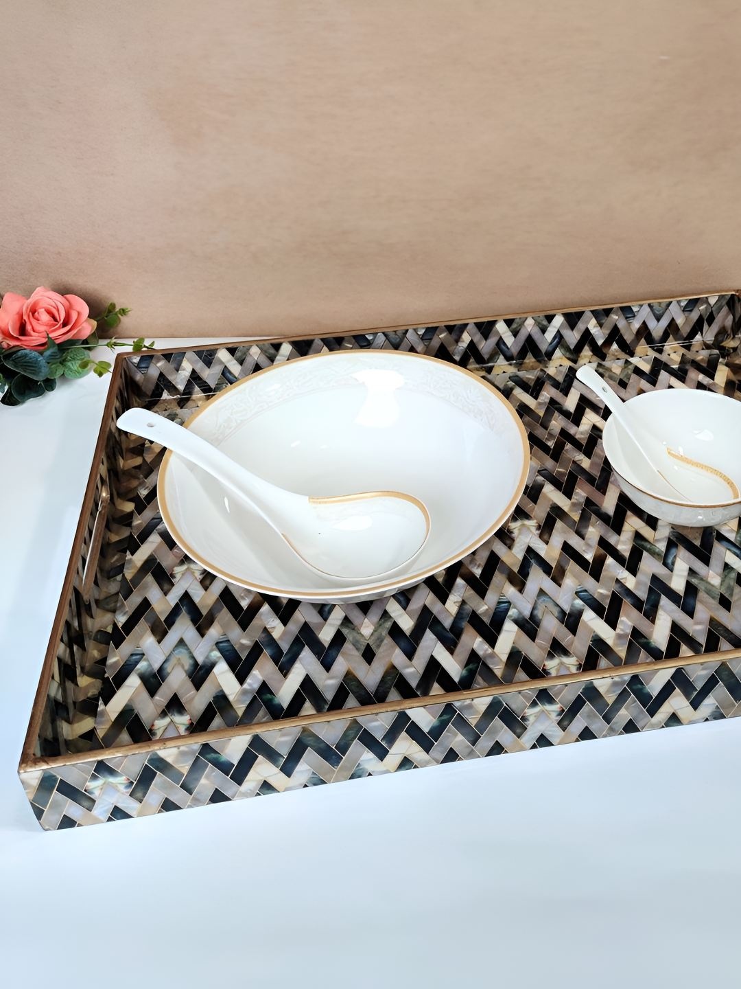 

THE HOME CO. Grey 2025 MDF 1 Pieces Easy to Clean Serving Tray
