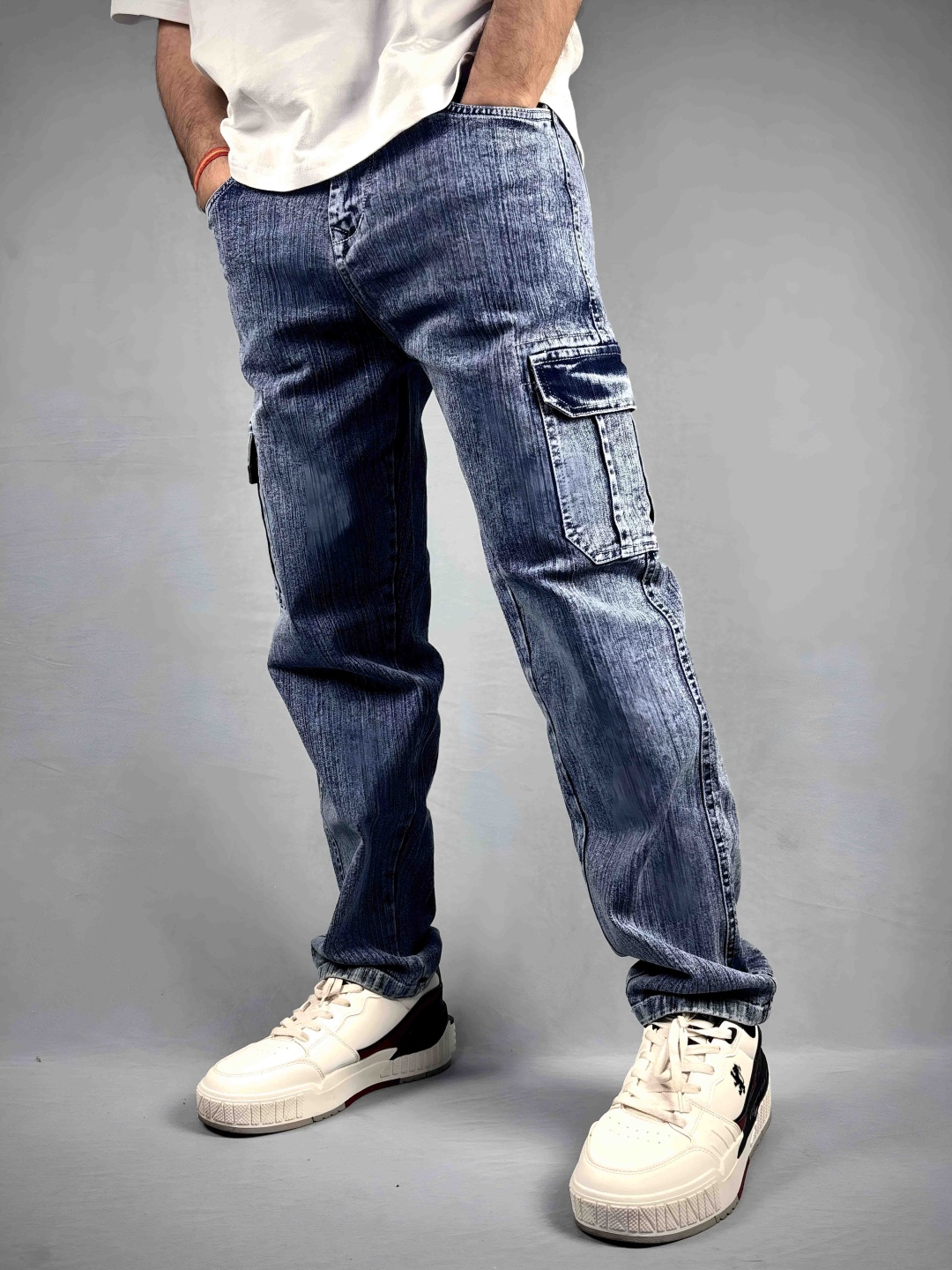 

styzon Men Loose Low Distress Heavy Fade Stretchable Jeans, Blue