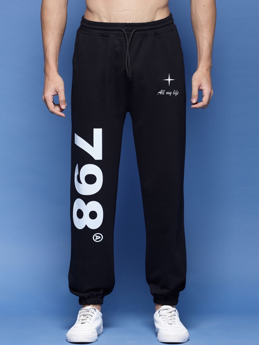 

FLYNOFF Men Relaxed Loose Fit Easy Wash Joggers Trousers, Black