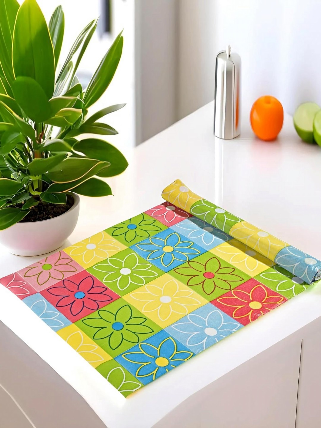 

REVEXO Blue & Green Floral Printed Reusable Kitchen Shelf Liner