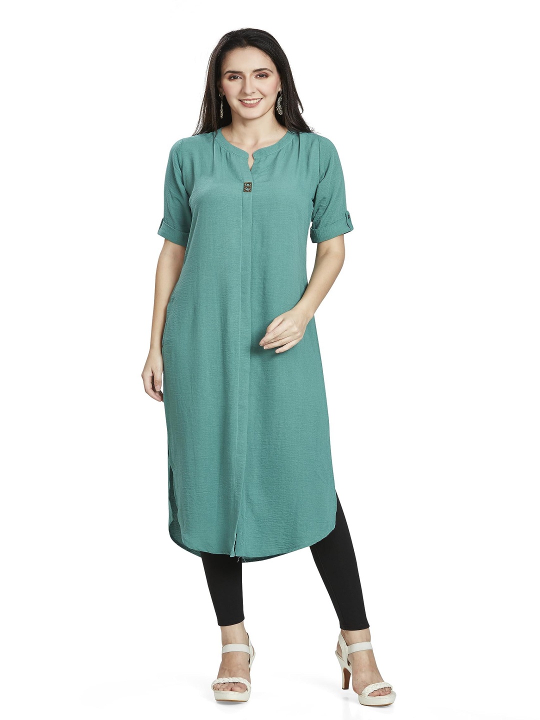 

Nioni Women Khadi Khadi Kurta, Sea green