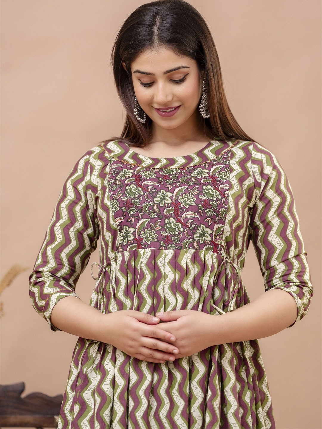 

Tulsiram Women Printed Pure Cotton Midi Ethnic Dress, Purple