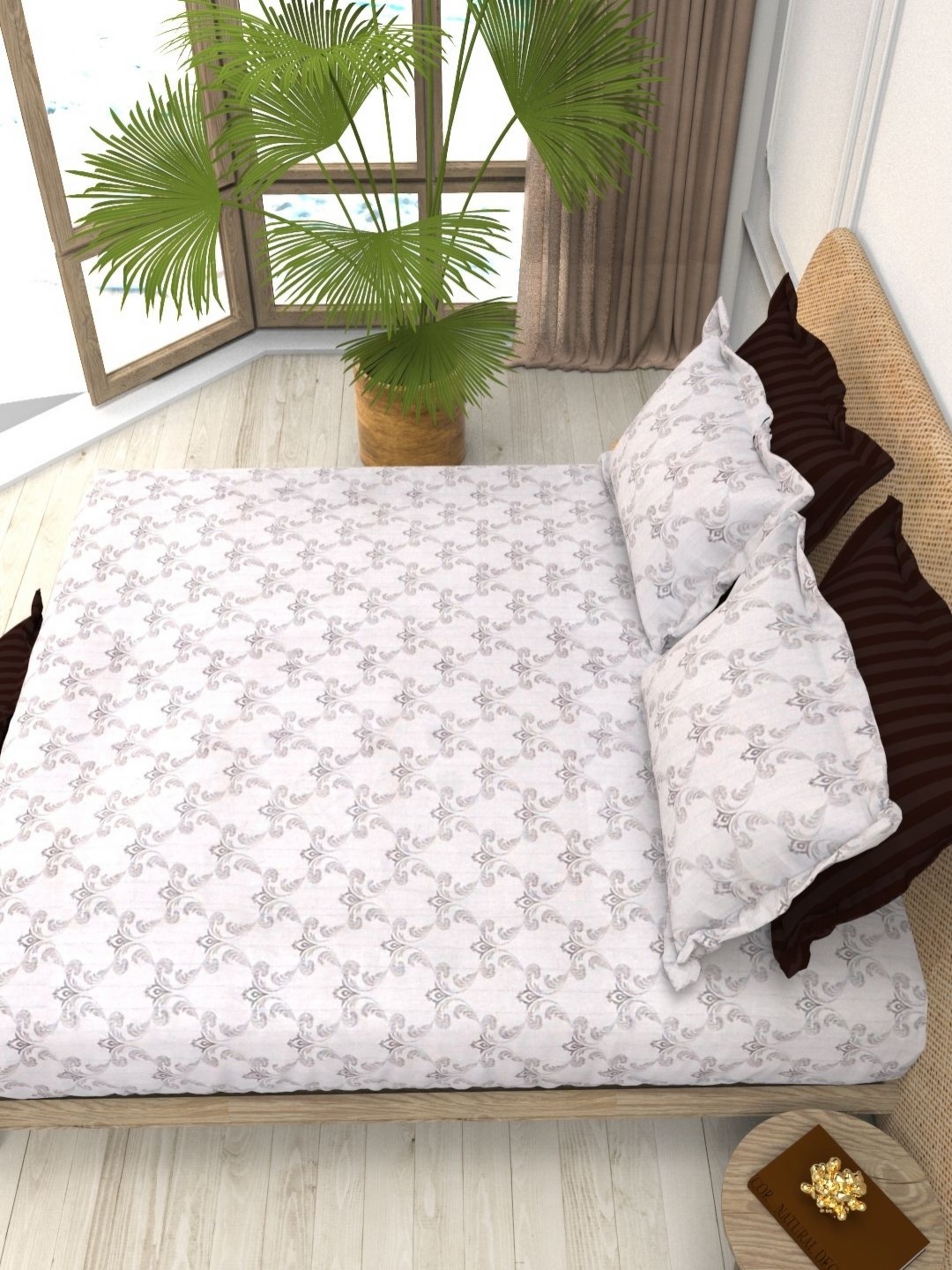 

THE WHITE MOSS Christe White Printed 220 TC Cotton King Bedsheet Set-2.75 m x 2.50 m