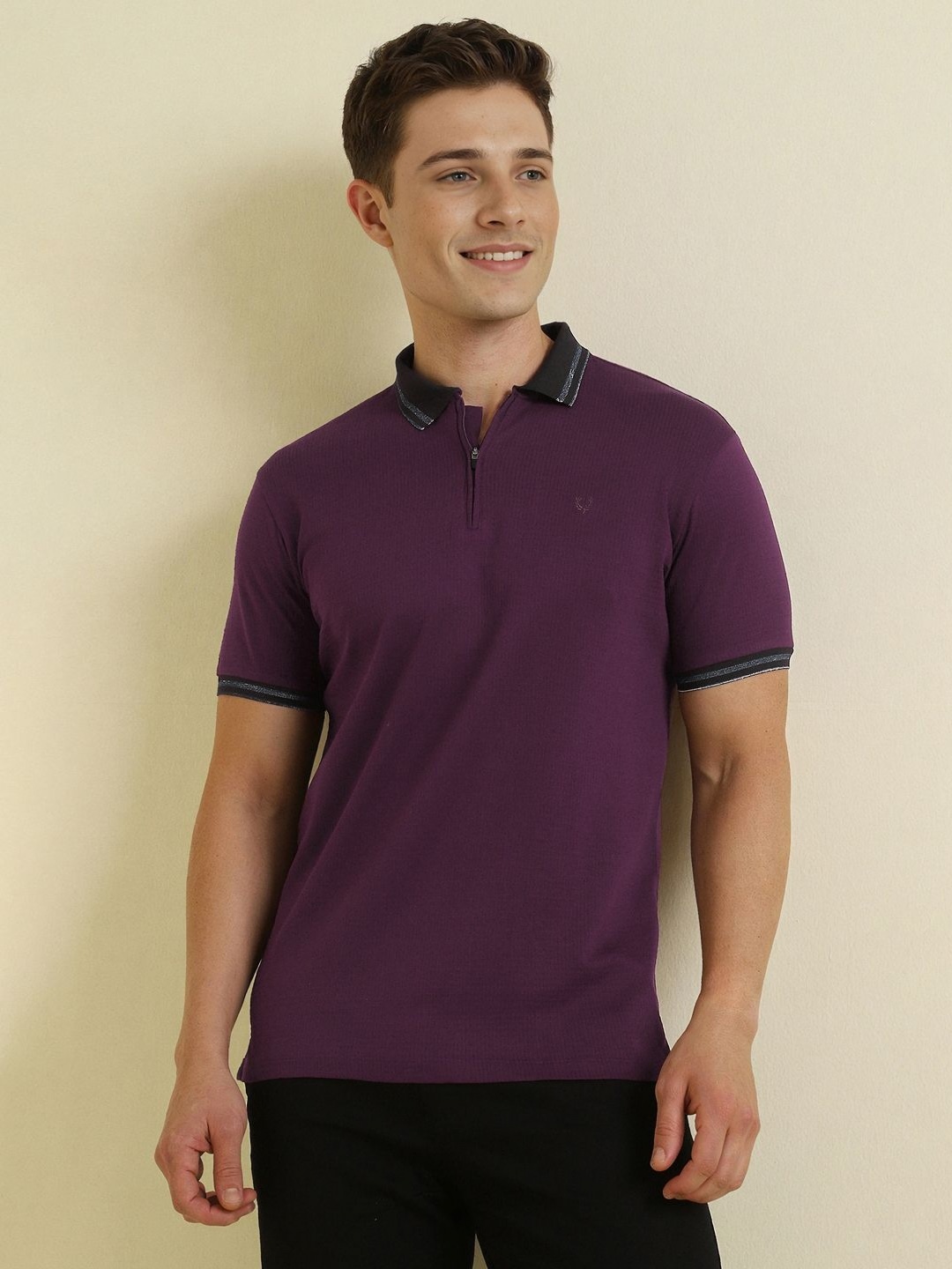 

Allen Solly Men Solid Polo Collar Cotton Casual T-shirt, Burgundy