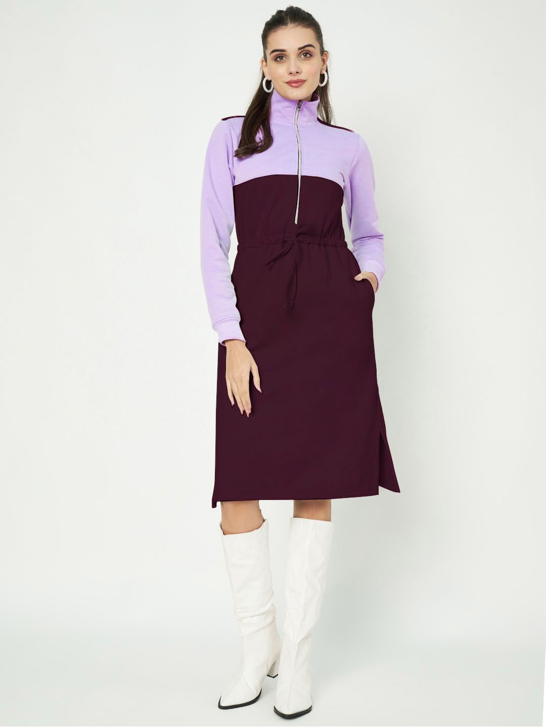 

BRINNS Women Colourblocked A-Line Midi Dress, Burgundy
