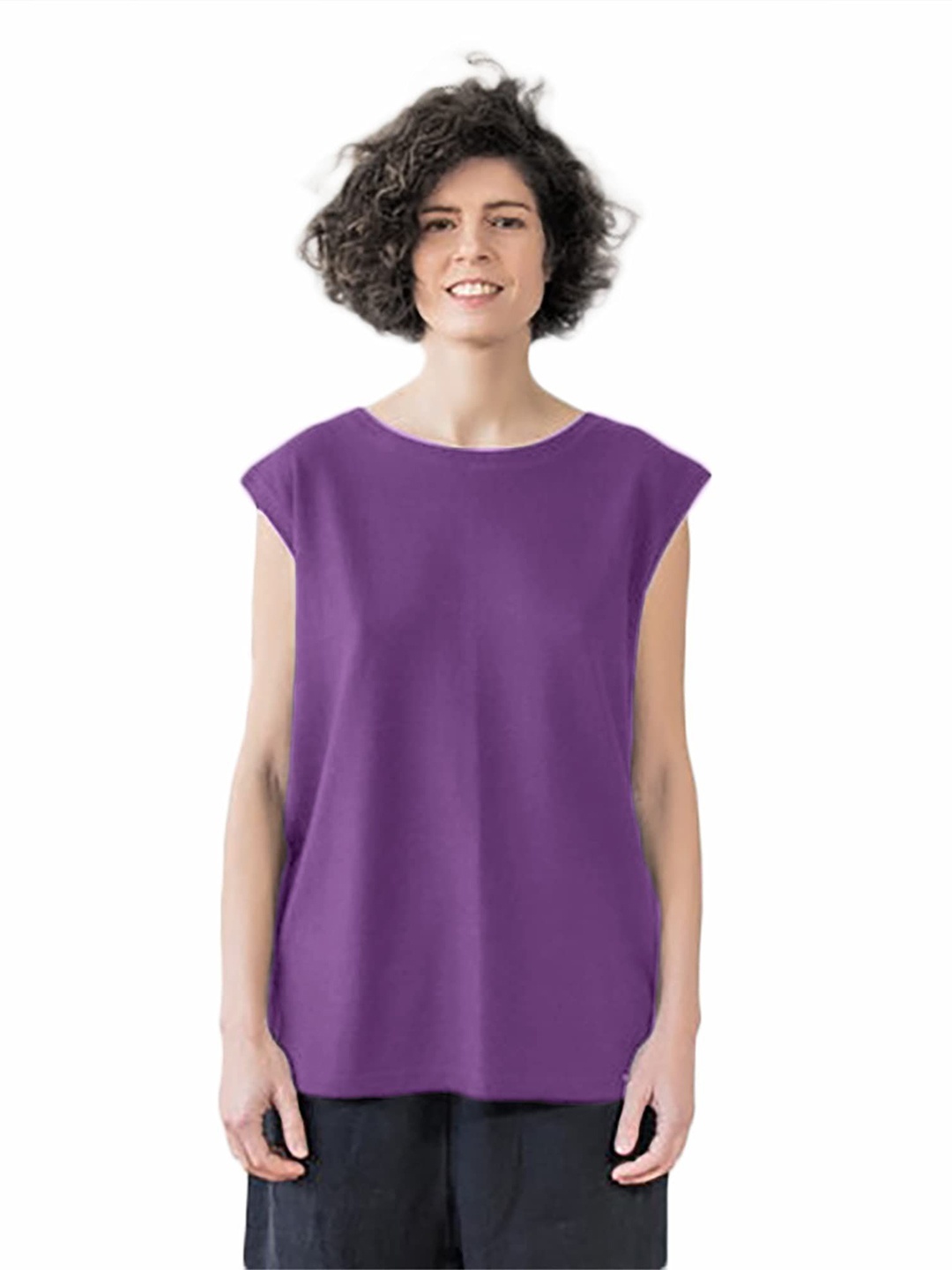 

NOTWILD Women Solid Round Neck Cotton T-shirt, Purple