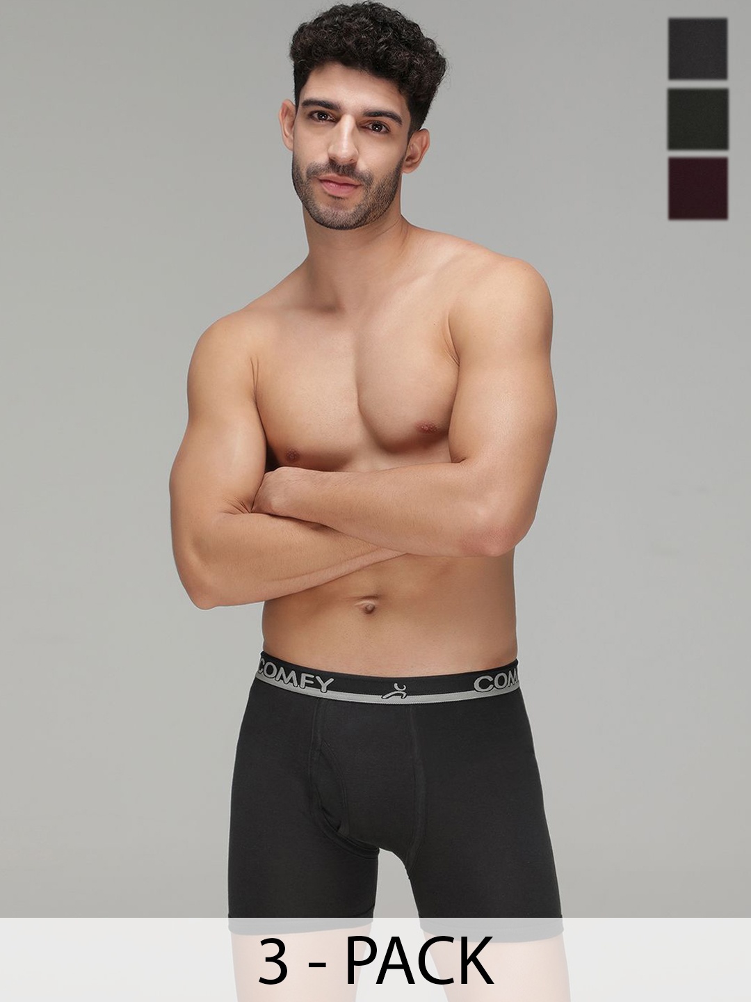 

AMUL COMFY Men Pack Of 3 Assorted Cotton Trunk AC-PLCLRTROE-ASST-110-3PC