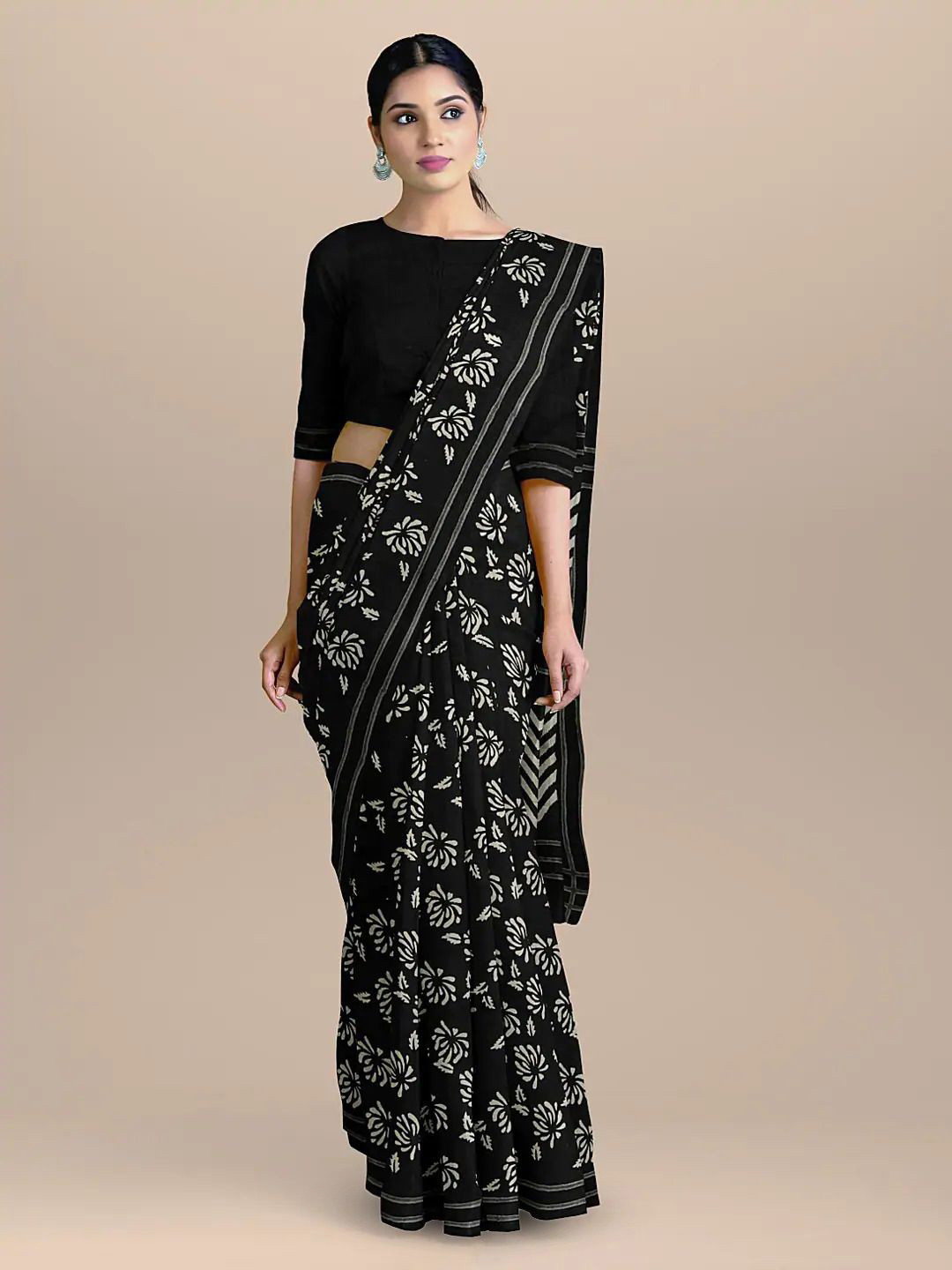 

Pinkcity Trade World Ethnic Motifs Printed Pure Cotton Block Print Saree, Black
