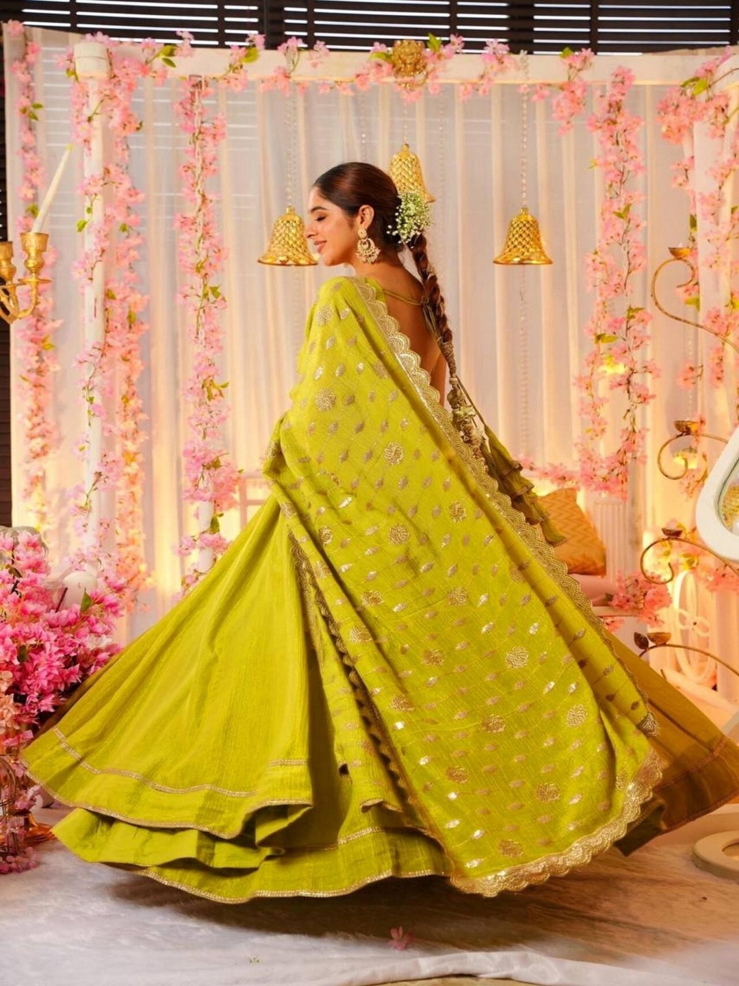 

ZEEPKART Embroidered Anarkali Kurta Trousers With Dupatta, Mustard