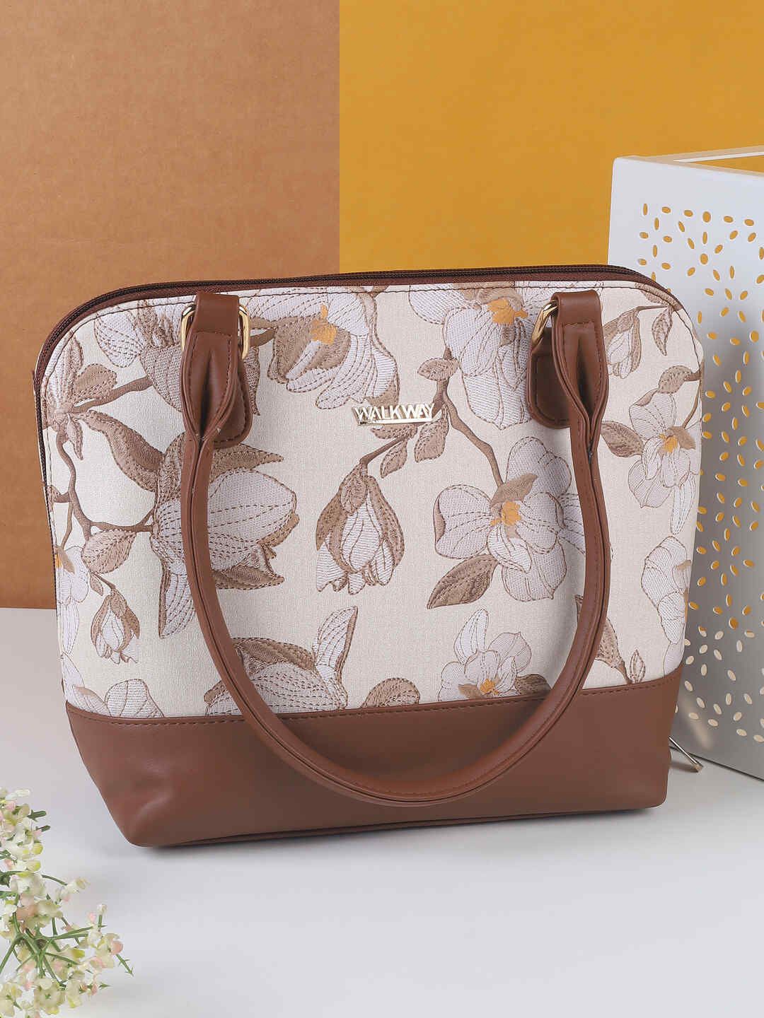 

WALKWAY by Metro Animal Printed Structured Handheld Bag with Cut Work, Beige