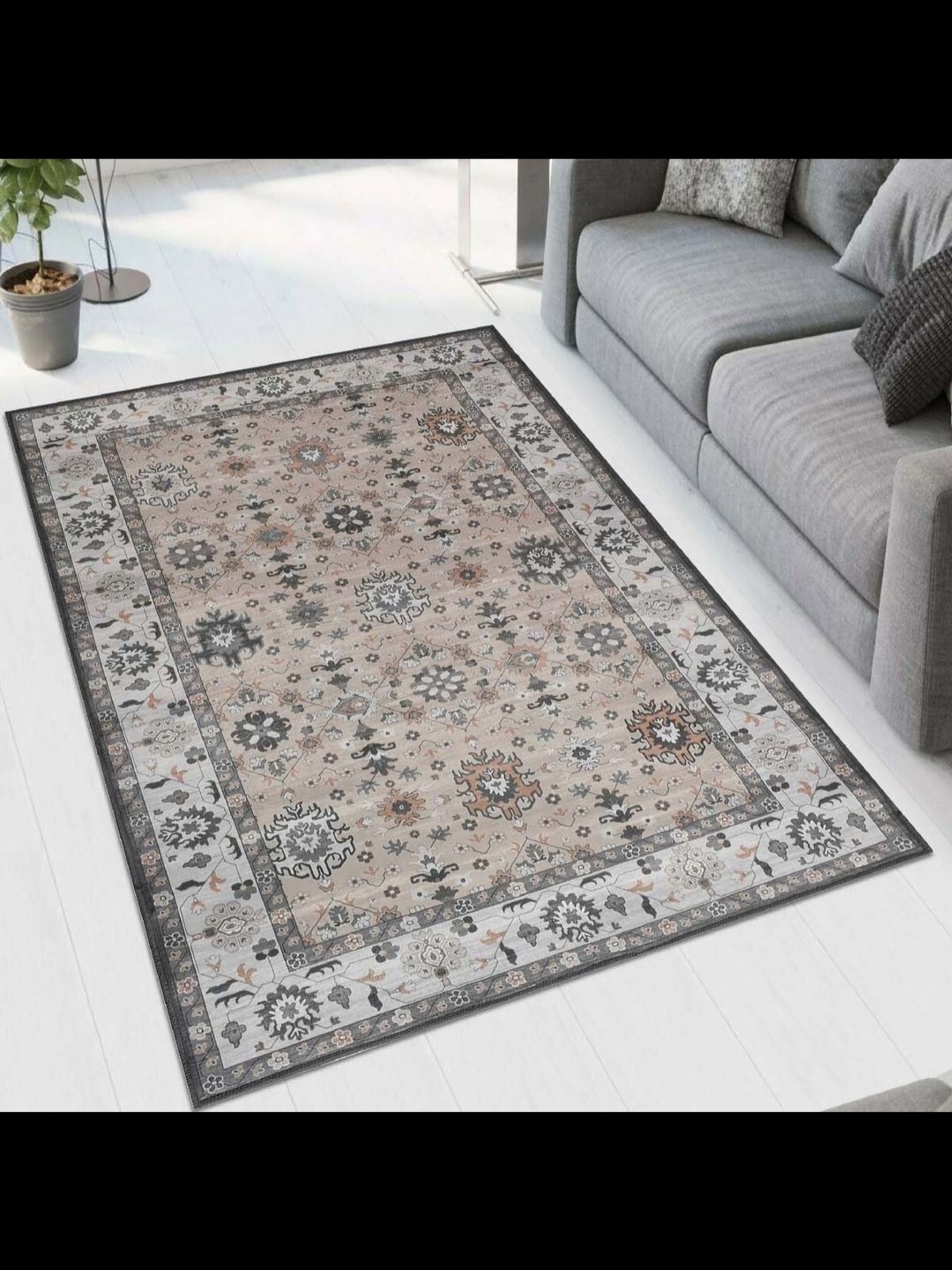 

MAA HOME CONCEPT Beige Ethnic Motifs Anti-Skid Woollen Carpet