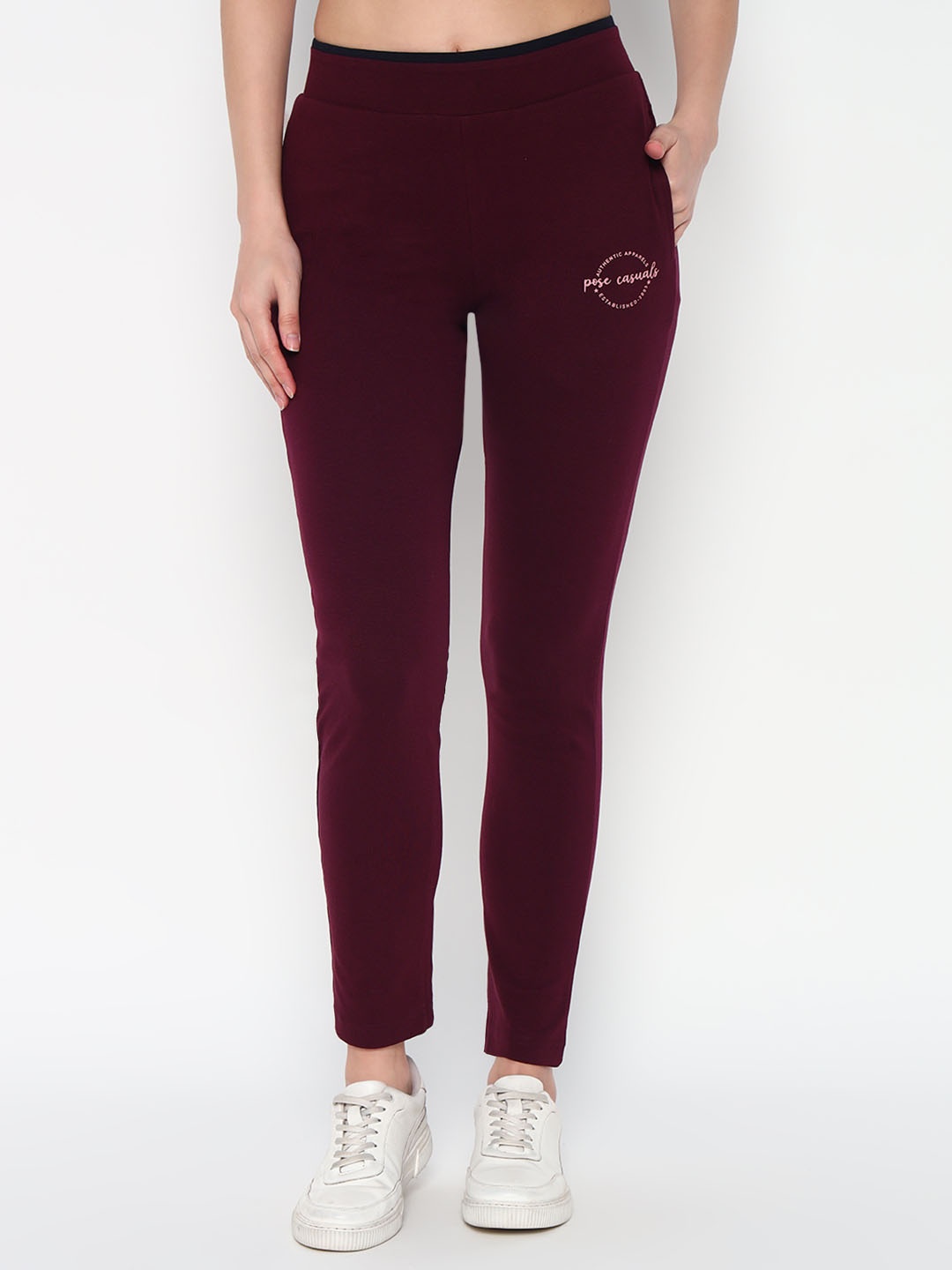 

POSE CASUALS Women Cotton Mid Rise Track Pant, Burgundy