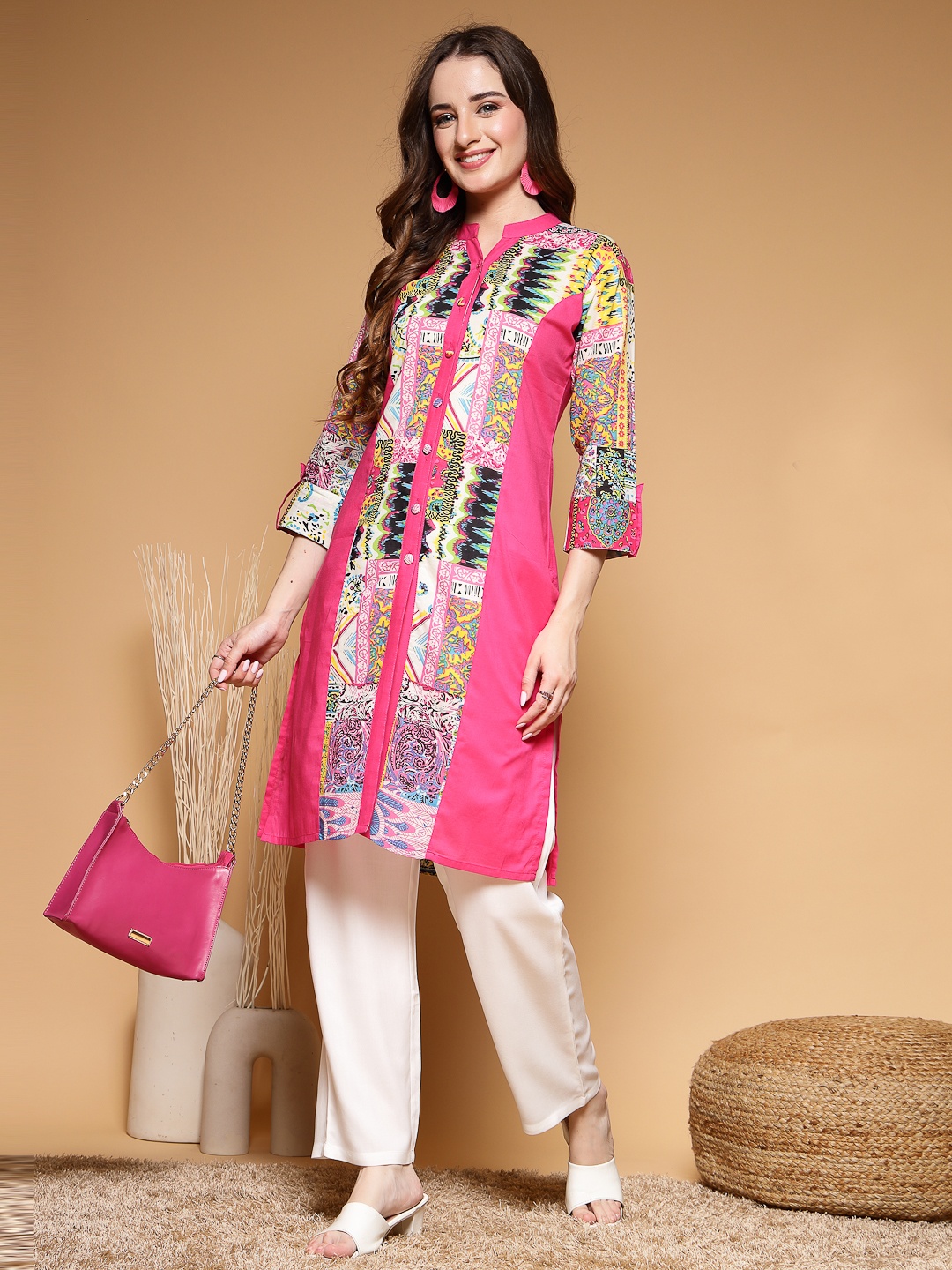 

SUBAGI FASHION Women Floral Printed Floral Kurta, Pink