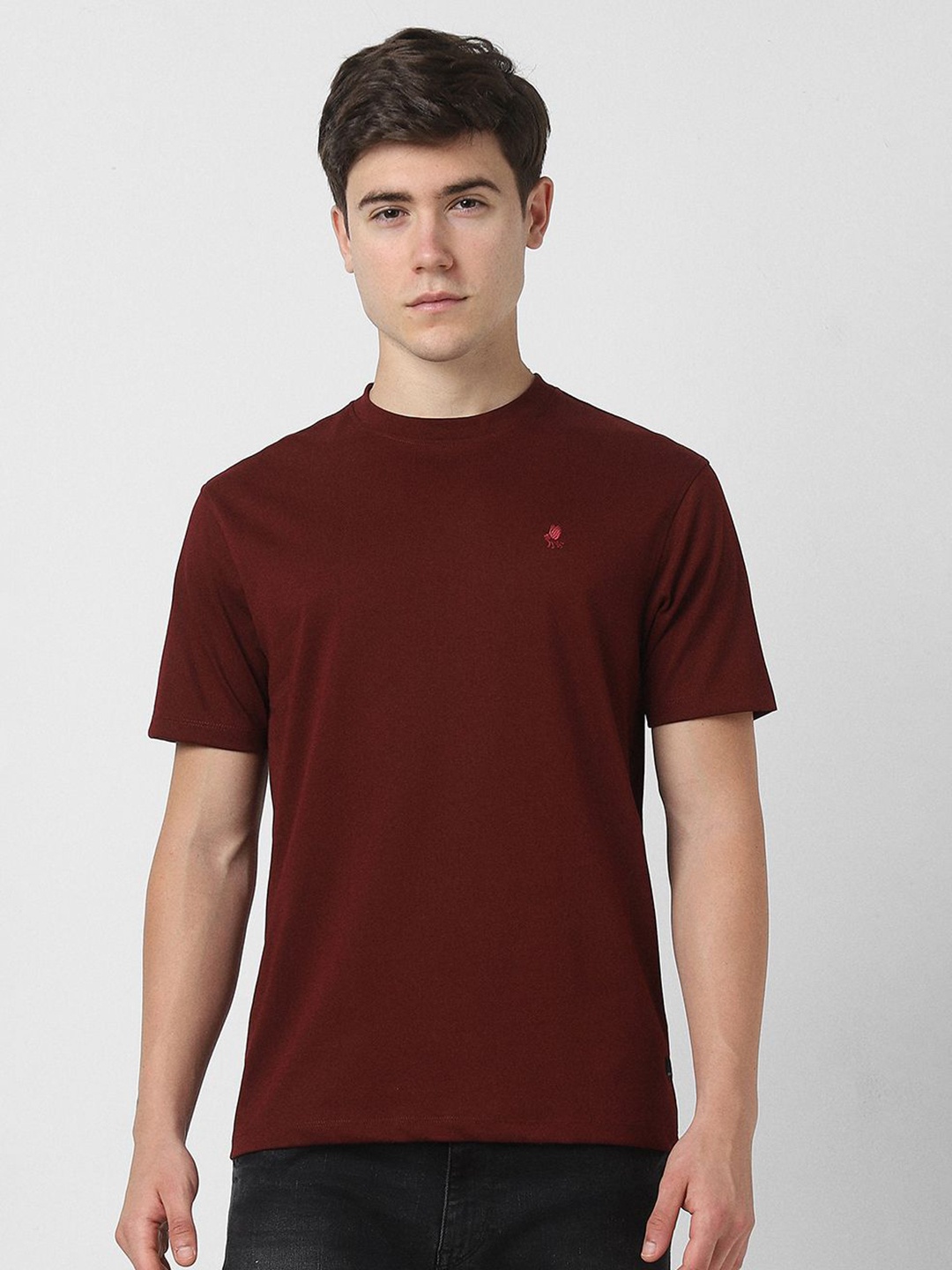 

Peter England Casuals Men Solid Round Neck Cotton T-shirt, Maroon