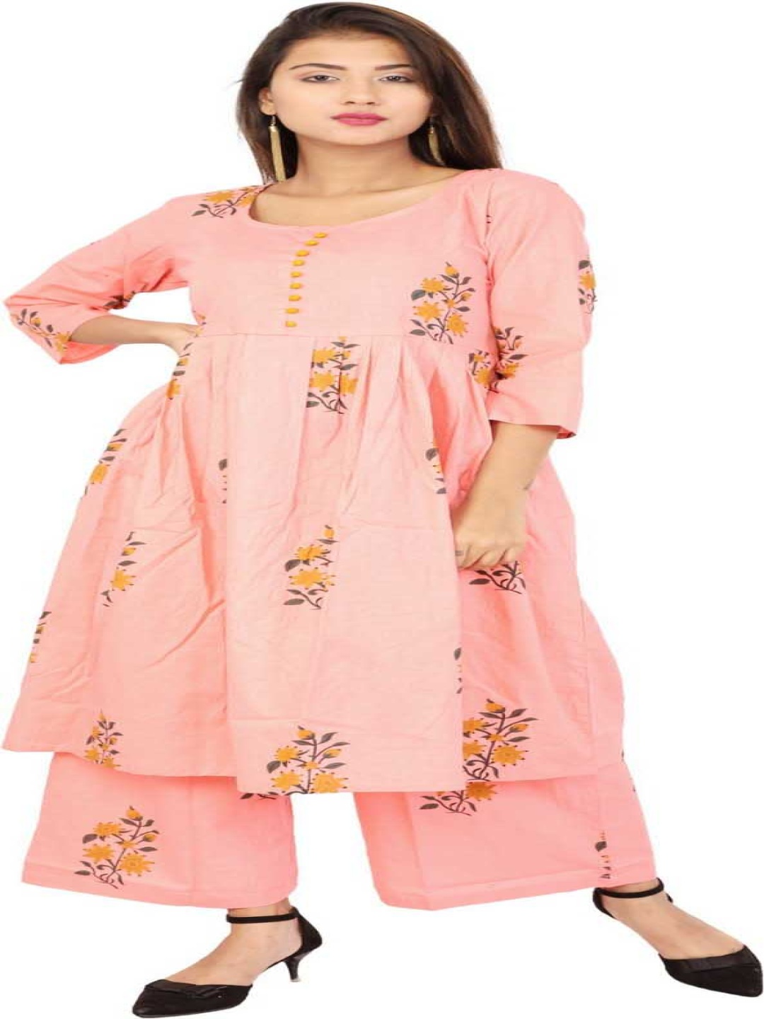 

ClothAura Women Floral Printed Regular Kurta with Palazzos, Pink